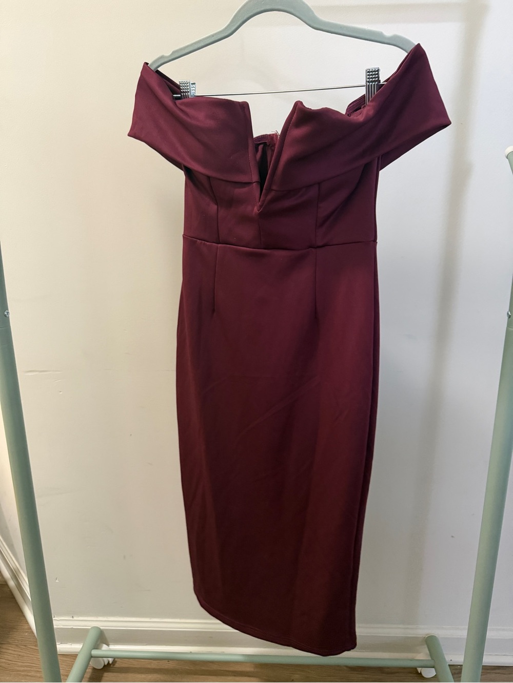 Off-Shoulder Burgundy Midi Dress